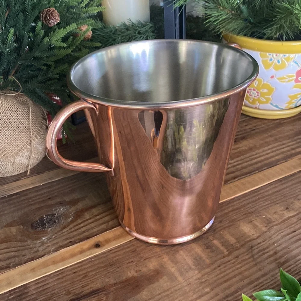 Pottery Barn Handcrafted Copper Ice Bucket with Mini Moscow Mule Shotglasses